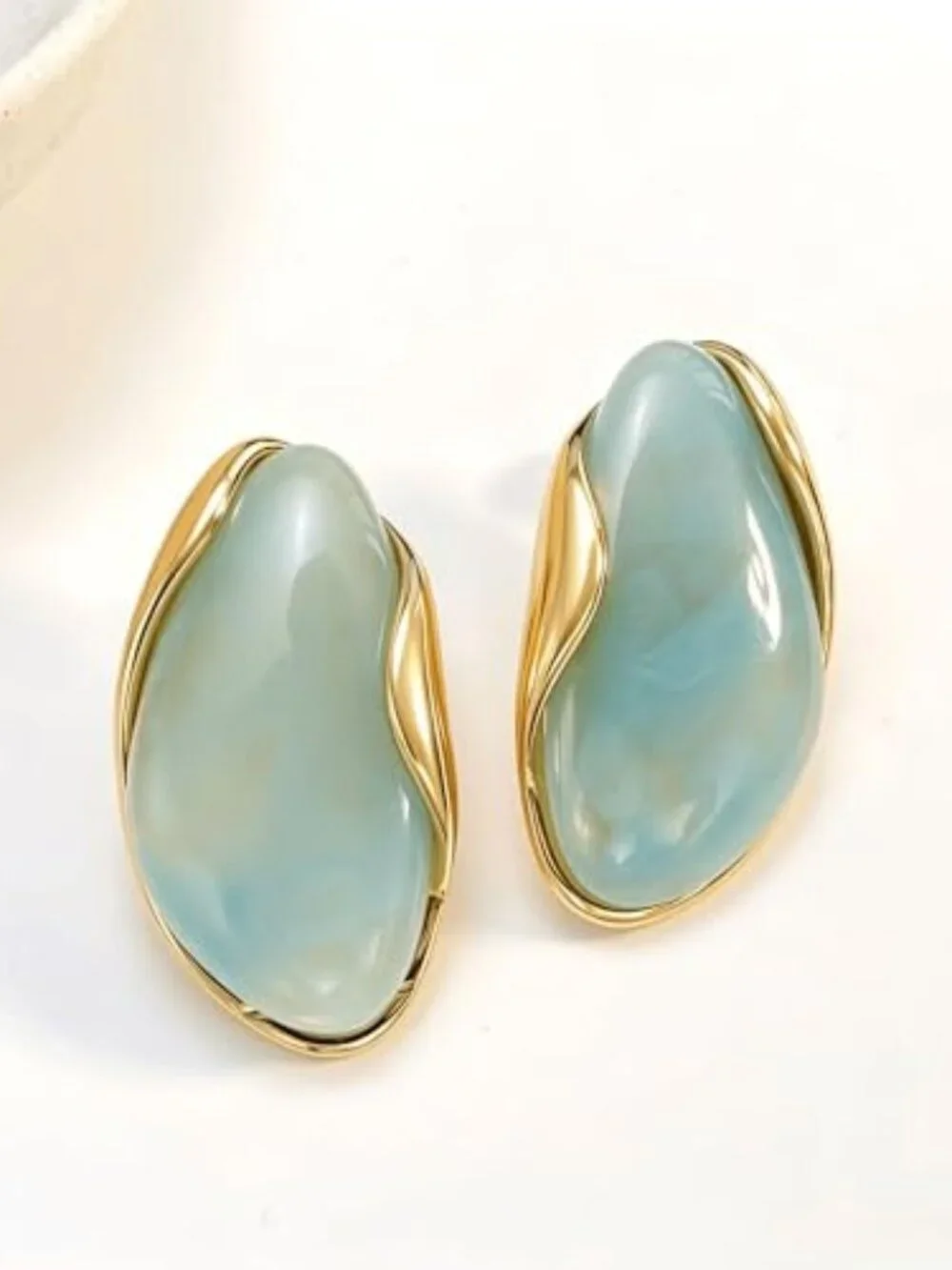 Resin Drop Earrings Chunky Gold Irregular Oval Statement Earrings for Women